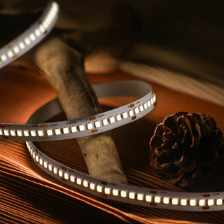 Warm white 240 LED/m strip lit over timber — manufacturer photo — placeholder until own photography