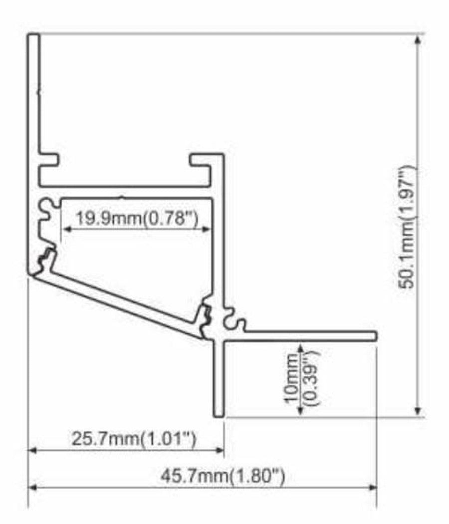 False ceiling aluminium LED profile dimensions 45.7 x 50.1 mm