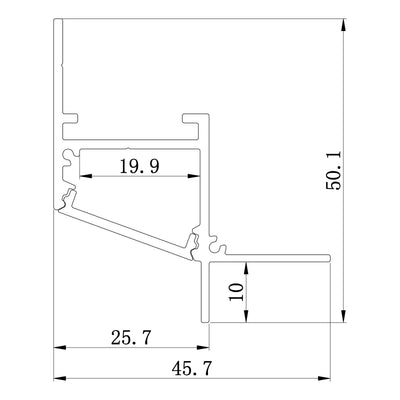 False Ceiling Profile cross-section dimensions: 45.7mm x 50.1mm, 19.9mm strip channel