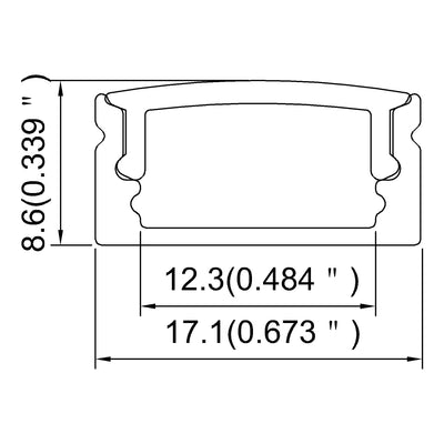 Flat Surface Profile cross-section dimensions: 17.1mm wide, 8.6mm high, 12.3mm strip channel