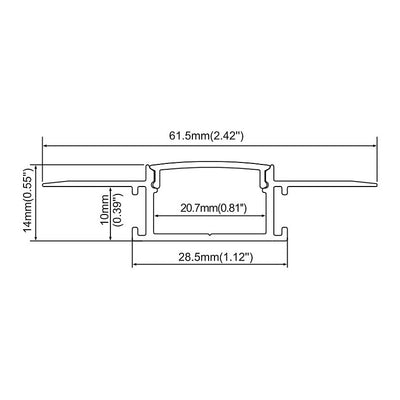 Plaster-In Linear Profile cross-section dimensions: 61.5mm flange width, 28.5mm body, 14mm deep, 20.7mm strip channel