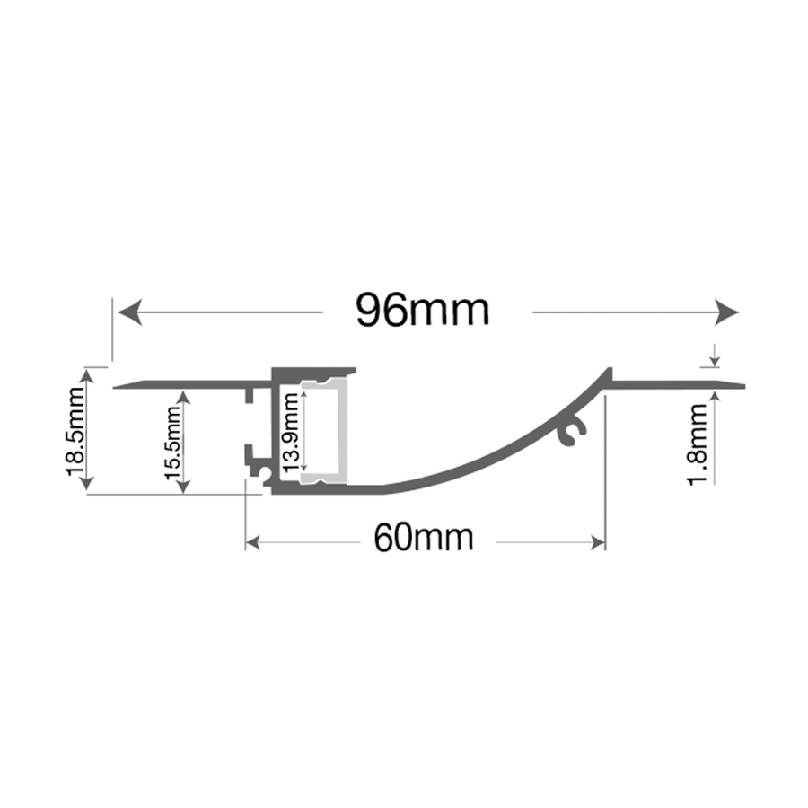 Plaster-in wall wash profile dimensions 96 x 18.5 mm