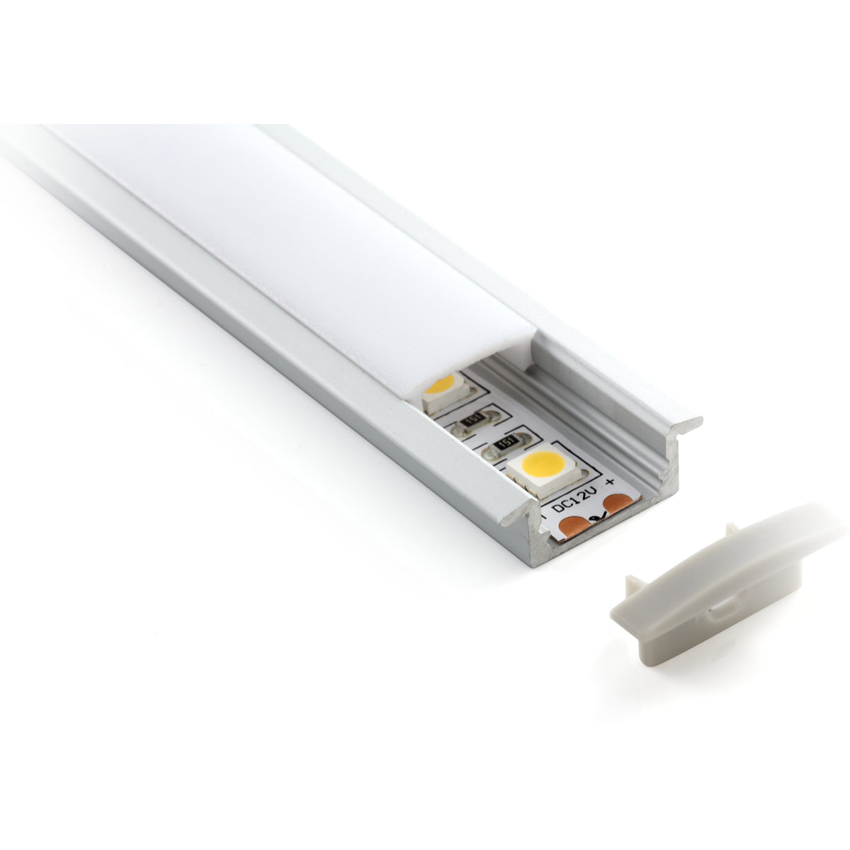 iLuminaire Recessed Profile (ILUM-003-R) — recessed aluminium LED profile with opal diffuser and end cap