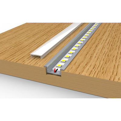 Recessed Profile installed flush in a timber surface with LED strip