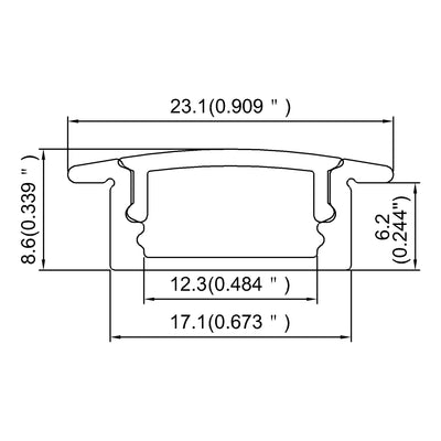 Recessed Profile cross-section dimensions: 23.1mm flange width, 17.1mm body, 8.6mm deep, 12.3mm strip channel