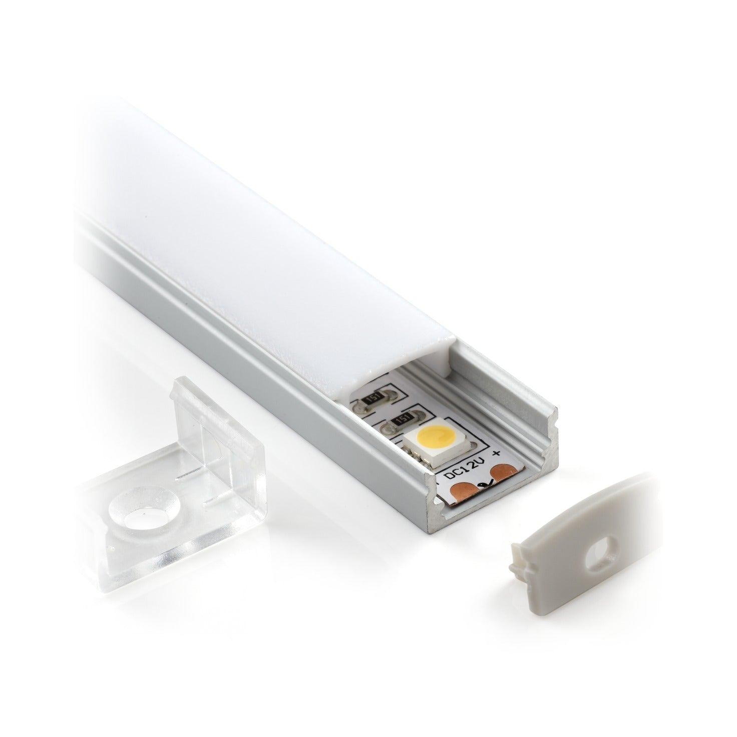 Flat surface-mount aluminium LED profile with opal diffuser