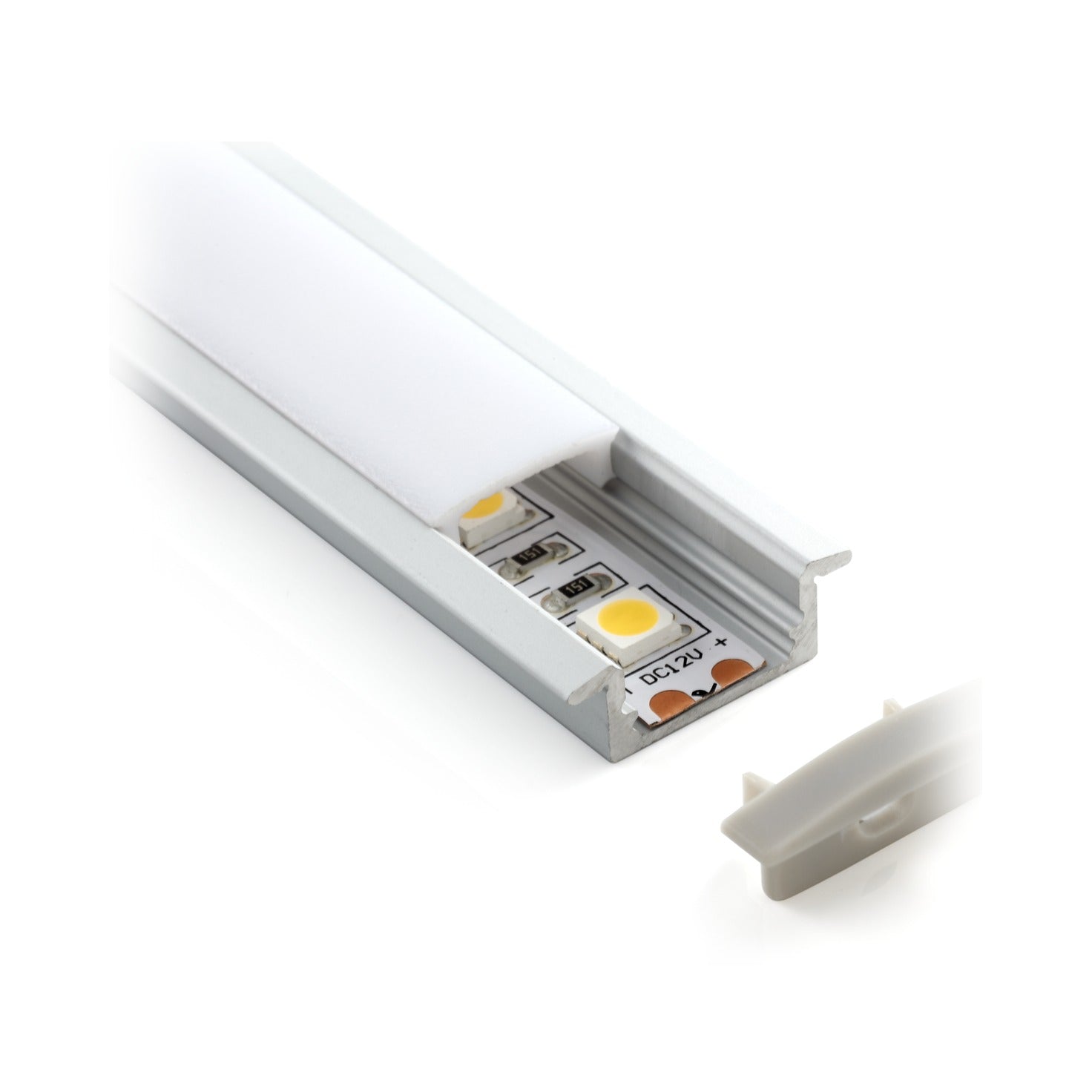 Recessed aluminium LED profile with flanges and opal diffuser