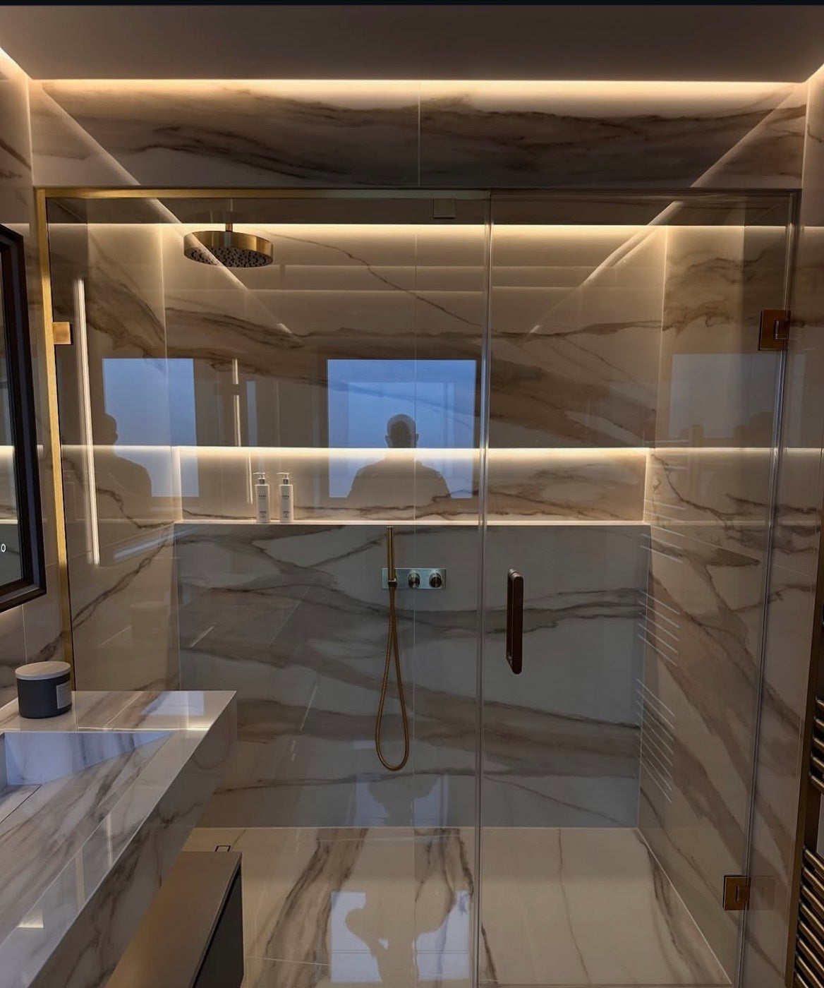 Backlit marble shower